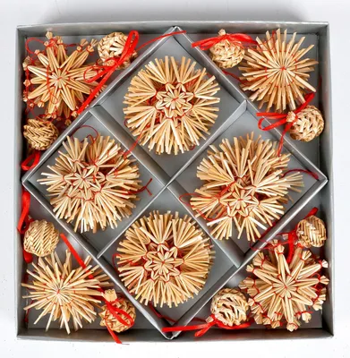 Image de Pendentifs en paille Set de 56 pièces Décoration d'arbre de Noël Décoration d'arbre en paille