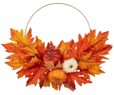 Produktbild von Türkranz Herbst Deko Künstliche Blumen Orange Metallring 31 cm