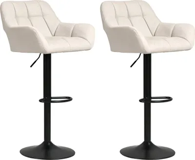 Produktbild von Barhocker 2er-Set Retro-Design höhenverstellbar Kunstleder Leinenoptik Creme + Schwarz