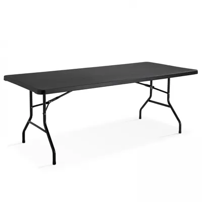 A black folding table on a white background.