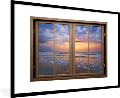 Produktbild von MuchoWow® Gerahmtes Poster Aussicht - Strand - Meer 90x60 cm - Poster mit Schwarzem Bilderrahmen Wandposter Rahmen Foto Bilder - Wanddekoration - Fotos
