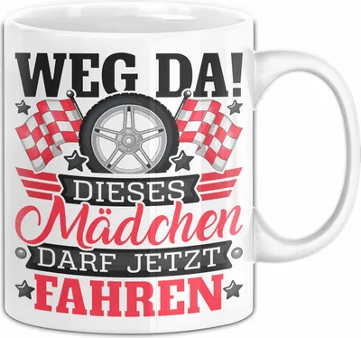 Produktbild von Führerschein Bestanden Geschenk Tasse Bestandener Führerschein Weg Da Dieses Mädchen Darf Jetzt Fahren Motorrad Fahrschule Kaffee-Becher (Weiß)