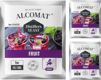 Zdjęcie produktu dla Fruit Distillers ALCOMAT Yeast Alkohol Drożdże | Drożdże destylacyjne  Destylacja | na 25/30 litrów | do 17%, 3 sztuki