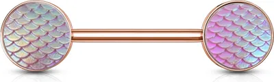 Produktbild von viva-adorno Nippel Barbell Piercing Stab Brustpiercing 316L Chirurgenstahl Fischschuppen holografisch farbig schillernd Rückseite flach Z536ni, rosegold pink