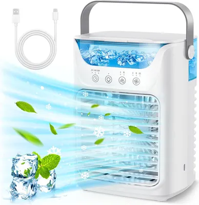 Image de Ventilateur climatiseur 700 ml, 3 vitesses, 2 brumisateurs, minuterie automatique, humidificateur et refroidisseur d'air portables