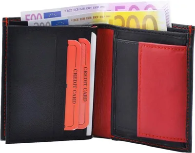 Image de Porte-monnaie en cuir nappa Porte-monnaie combiné noir/rouge