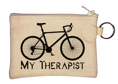 Produktbild von Schlüsselanhänger-Münzbörse „Mein Therapeut ist mein Fahrrad“, beige, Einheitsgröße