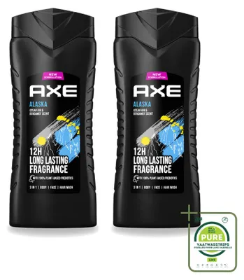 Zdjęcie produktu dla 2 opakowania żelu pod prysznic Axe Alaska 3-w-1 – zapach oceanu i bergamotki – 400 ml – opakowanie zbiorcze – 2 sztuki