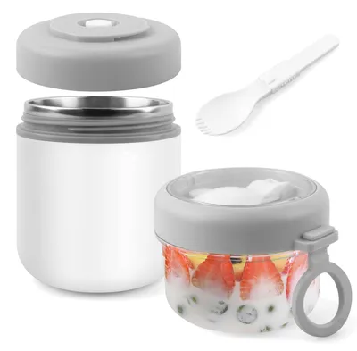 Imagen del producto de Omgoods - Taza para cereales de acero inoxidable, ideal para llevar, con cuchara, 860 ml