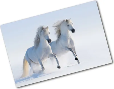 Produktbild von Tulup Glas Herdabdeckplatte - 80x52 cm - Glaskeramikkochfeld-Abdeckung Spritzschutz Glasabdeckplatte - Einteilig - Tiere - Zwei Pferde Schnee - Weiß
