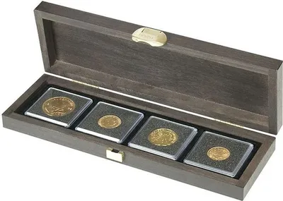 Produktbild von Lindner S2490-4 Echtholzkassette CARUS S mit 4 quadratischen Fächern für Münzen/ Münzkapseln bis Außen-Ø 52 mm