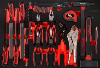 Zdjęcie produktu dla KS TOOLS Zestaw szczypiec / młotka / i dłuta w piankowej wkładce, 17-częściowy ( 811.0017 )