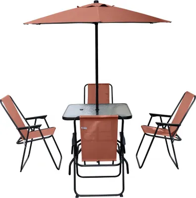 Image de Table et chaises de jardin avec parasol en métal "Convivia" - 4 places - Terracotta
