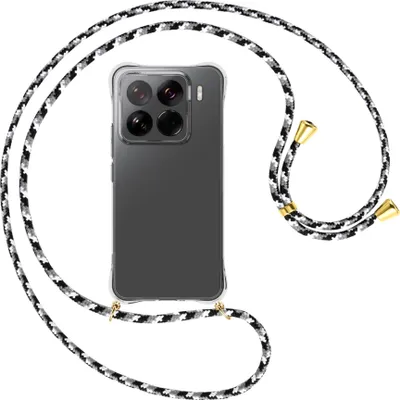 Produktbild von Handykette Backcover-Schutzhülle mit Band (Metall goldfarben) für Xiaomi 15 Pro 5G - schwarz/grau/weiß