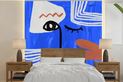 Produktbild von MuchoWow® Fototapete für Wohnzimmer oder Schlafzimmer Wandtapete Vinyl Motivtapete Porträt - Blau - Abstrakt - 240x240 cm - Schlafzimmer-Tapete