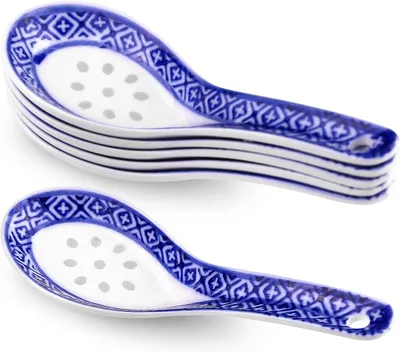 Produktbild von Keramik-Suppenlöffel – Blau-Weiß – 6 Stück – Für Ramen und Desserts – Traditionelle Keramik