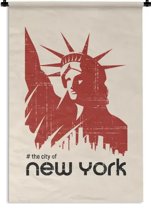 Produktbild von MuchoWow® Wandteppich Wandbehang New York - Freiheitsstatue - Rot 60x90 cm Tapisserie Dekoration Wandtuch - Foto-Teppich - Abwaschbar