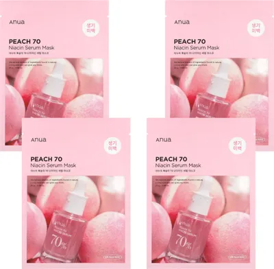 Produktbild von ANUA Pfirsich 70 Niacin Serum Maske 4 x 25 ml - Pflegende Blattmaske, 4er Set