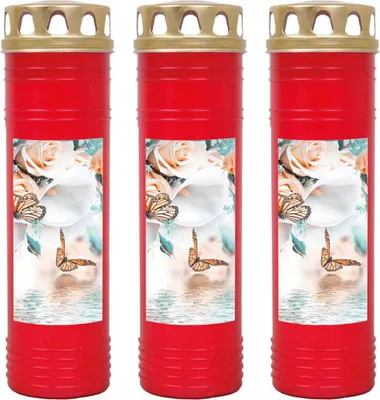 Obrázok produktu pre Hrobová sviečka červená 3-pack, doba horenia: 170 hodín ( každá sviečka ), motív: motýľ