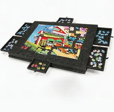 Immagine prodotto di Tavola per puzzle in feltro – Tavola pieghevole con supporto – 6 cassetti per la selezione dei pezzi – Coperchio antipolvere – Adatta per puzzle fino a 1000 pezzi – 77×53,6 cm – Grigio scuro