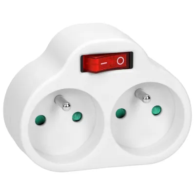 Obrázok produktu pre Rozdeľovač napájania s 2 okrúhlymi zásuvkami a centrálnym vypínačom, biely (OR-AE-13187)
