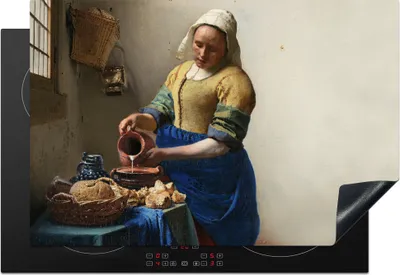 Produktbild von KitchenYeah© Herdabdeckplatte Das Milchmädchen - Kunst - Alte Meister - Vermeer , 78x52cm, Küche Deko, Glaskeramikkochfeld Herdabdeckung, Abdeckplatte fùr Kochfeld