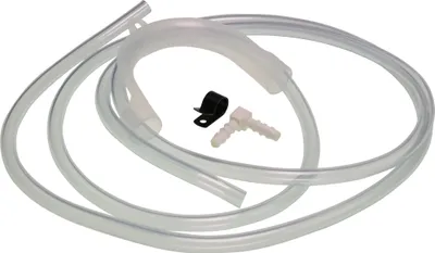 A clear shot of a condenser kit with tubing, a clamp, and connectors on a white background.