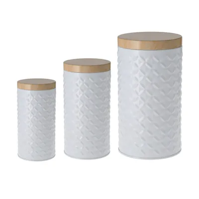 Immagine prodotto di Set di 3 barattoli metallici con coperchio effetto legno 0,25/0,5/1 l Barattoli per alimenti Contenitori per alimenti Grigio chiaro