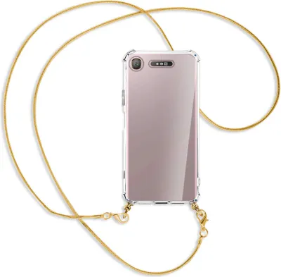 Produktbild von Handykette Backcover-Schutzhülle mit Band (Metall goldfarben) für Sony Xperia XZ1 - goldfarbene Kette Snake