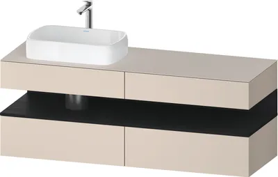 Image de Duravit Collection One Meuble sous-vasque sur console, 2 tiroirs, découpe à gauche, 1600x550x600mm, niche en chêne noir, QA4777016830000