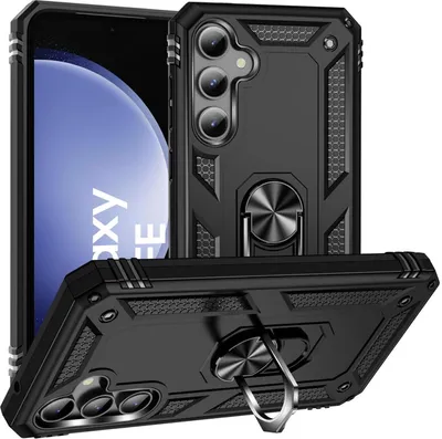 Produktbild von Conie Outdoor Schutzhülle für Samsung Galaxy S23 FE Tasche Silikon Hard Case Cover Hülle mit Halter Ständer in Schwarz