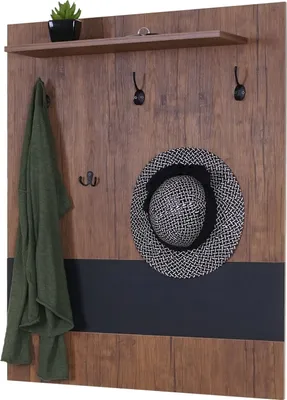 Produktbild von Nástěnný věšák HWC-A27, věšák na kabáty, věšákový panel, 5 háčků 100x80cm 3D struktura, vzhled divokého dubu MVG