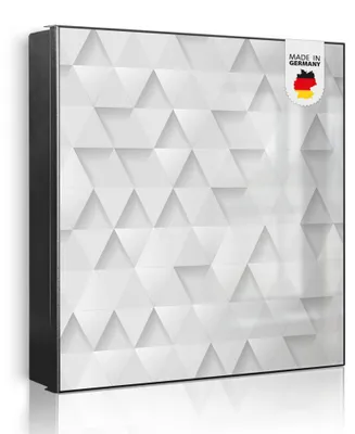 Produktbild von banjado Schlüsselkasten aus Metall, 30x30cm groß mit 32 Haken, als Magnettafel nutzbar, Korpus schwarz, Anschlag rechts, Weisse Dreiecke [SKG1 12495]