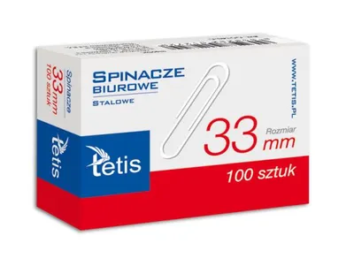 Obrázok produktu pre Vysokokvalitné 33 mm kancelárske klipy - ideálne na organizáciu dokumentov! Balenie 100 kusov, spoľahlivé v každej kancelárii.