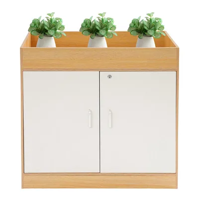 Produktbild von Büroschrank mit Schiebetüren Abschließbar Aktenschrank Weiß&Kirschholzfarbe 80x40x80cm