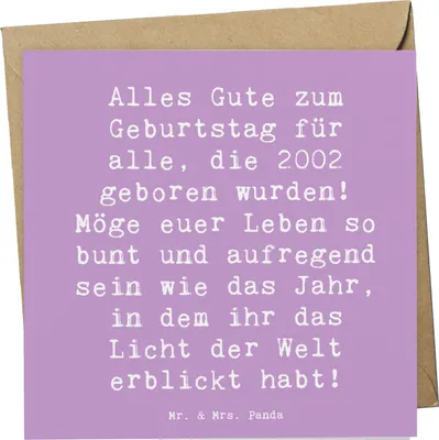 Produktbild von Mr. & Mrs. Panda Grußkarte Spruch 2002 Geburtstag - Lavendeltraum - Geschenk, faltkarte, anlasskarte, Glückwunsch, feiern, Jahrgang, Feier, Happy Birthday, doppelkarte