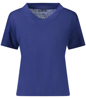 Immagine prodotto di Maglietta da donna a maniche corte blu con scollo a V – Rispettosa dell'oceano
