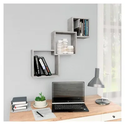 Produktbild von Würfel-Wandregal Set aus Holzwerkstoff, Betongrau, 68 x 15 x 68 cm, für Bücher und Dekoration