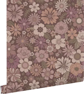 Obrázok produktu pre ESTAhome Tapete Retro Blumen Altrosa und Aubergineviolett 53 cm x 10,05 m