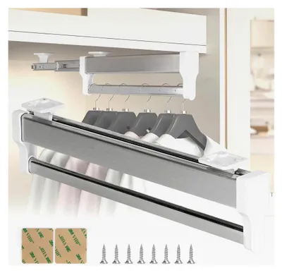 Produktbild von Ausziehbare Kleiderstange für Kleiderbügel, Garderobenstange, verstellbare Kleiderstange für Schränke mit einer Tiefe von mehr als 350 mm