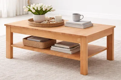 Produktbild von Couchtisch 104x62cm Wohnzimmertisch mit Ablageplatte Kernbuche #3410