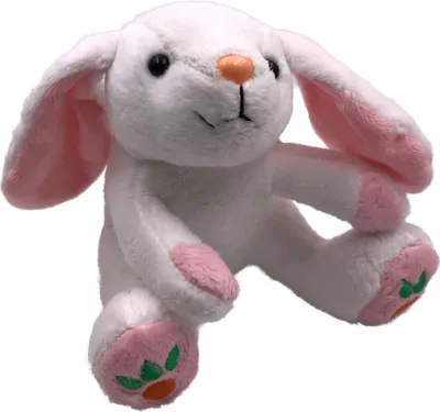 Produktbild von Onwomania Plüschtier Kuscheltier Stoff Tier Hase weiß mit Karotten auf den Füßen  14 cm