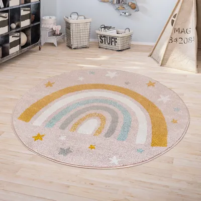 Immagine prodotto di Tappeto per bambini DOTS Tappeto a pois per la stanza dei bambini Colori pastello Atossico Dimensioni: 150 x 150 cm, Rosa