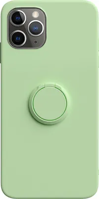 A mint green phone case with a ring holder on the back.
