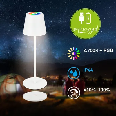 Image de Briloner Cilano RGBW LED Lampe de table sans fil IP44, Variable, tactile, sans fil, anti-éclaboussures, blanc, Ø12 x 36 cm