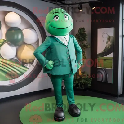Productafbeelding van Mascot REDBROKOLY karakter van een groene jongleur gekleed met een coltrui en pochetten