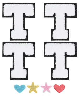 Produktbild von Buchstaben T Aufnäher zum Aufbügeln - 4er Set mit Herz und Stern Applikationen - für Kleidung und Textilien - Filz 4 Stück