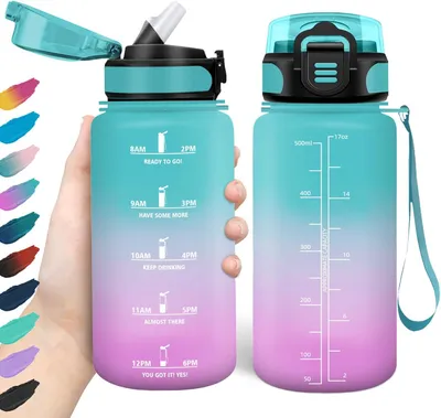 Produktbild von Wasserflasche 500 ml, mit Strohhalm, BPA-frei, auslaufsicher, für Kinder, Schule, Sport