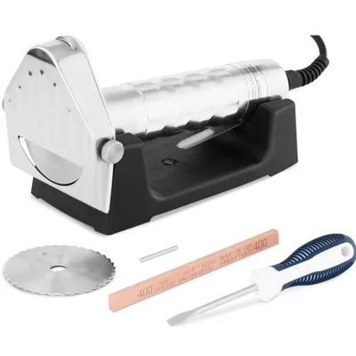 Obrázok produktu pre Hladko vrúbkovaný elektrický nôž na kebab s brúskou a stojanom 0-6 mm 80 W