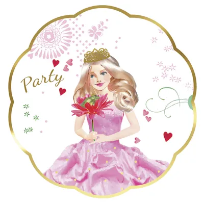 Produktbild von 6 Stück rosa Prinzessin Einladungen, rund 12 cm, mit Umschlägen